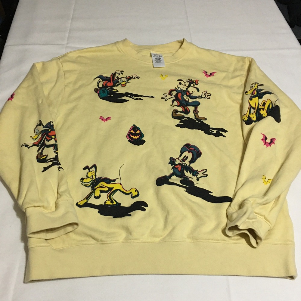 Disney Parks Mickey Mouse & Friends Halloween Pullover Sweatshirt Large Yellow
